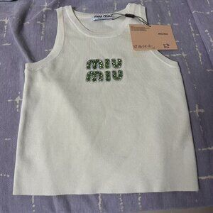 Miu Miu Crystal - Embellished Knit Tank Top | Size for 100 - 120 lbs